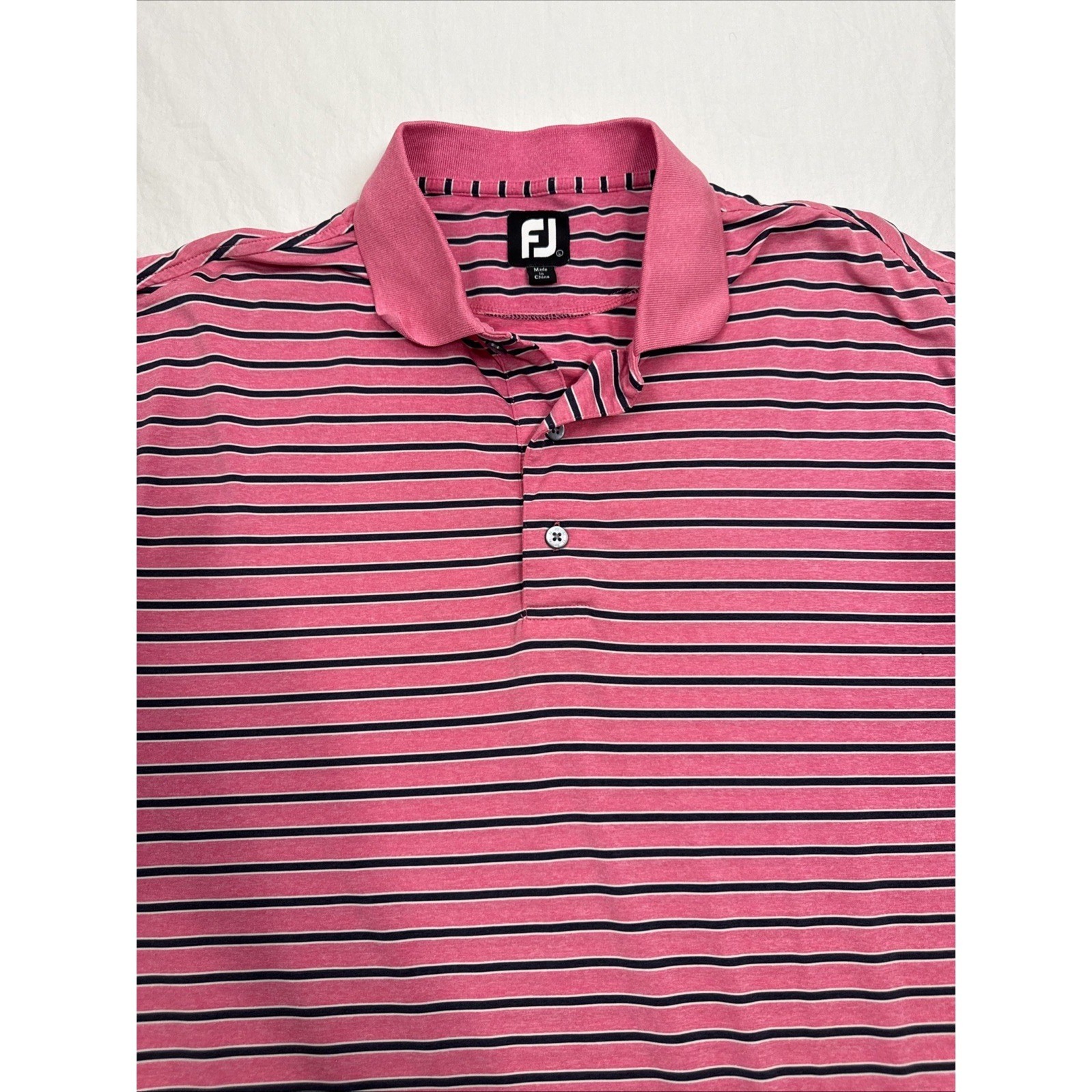 FootJoy FJ Golf Polo Shirt MENS LRG PINK  NAVY STRIPE Performance PREPPY