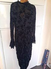 SHEIN Black Floral Mesh High Neck Ruched Sheer Bodycon Midi Dress 0XL