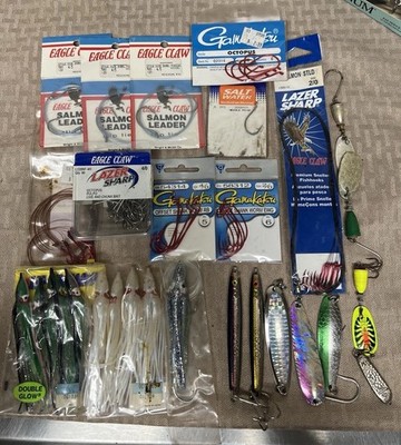 22 Lot Gamakatsu Eagle Claw salmon leader Hook Lot Dart Blue Fox Tackle Fishing