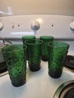 5 Vintage Hocking Lido Milano 5 1/2" Forest Green 12 oz Glass Tumblers