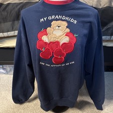 Vintage Grandma Sweatshirt Embroidered Cottage Core Country Whimsical Sz Large