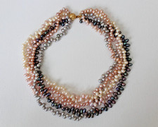 Multi Strand 14k Gold Clasp Freshwater Pearl Necklace 17"