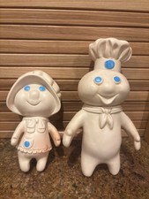 Vintage  Pillsbury Doughboy 1971 and Poppie Girl Doll 1972 rubber w/swivel heads