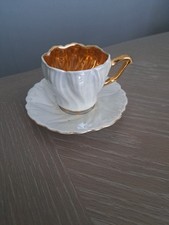 Shelly Daintey Tea Cup and Saucer, White And Gold, Circa 1940