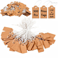 300 Pcs Small Price Tags with Elastic String, Brown Kraft Jewelry Tags for