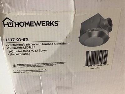 Homewerks 7117-01-BN Ventilating  Bath Fan W/LED Light In Brushed Nickel 80CFM