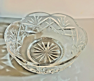 Crystal Bowl Serving Fruit Salad Nuts Candy - Hand blown Hand Cut Vintage 24%