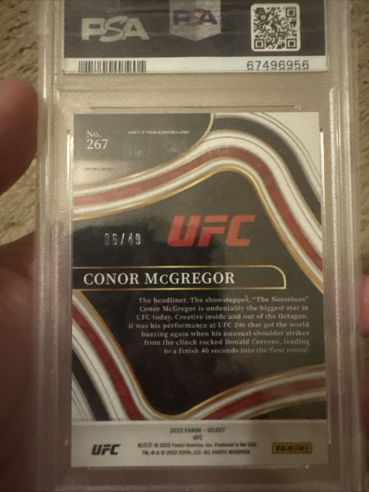 2022 Select UFC Conor McGregor Octagonside Blue Disco Prizm SP #/49 PSA 10 GEM!! view 2