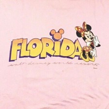 Vtg 80s Minnie Mouse Florida T-Shirt Walt Disney World Resort Script Logo Tee L
