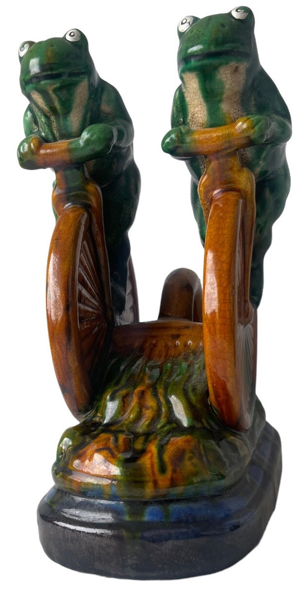 Frederick Cooper Early Ceramic Frogs On Penny Farthing Bicycle