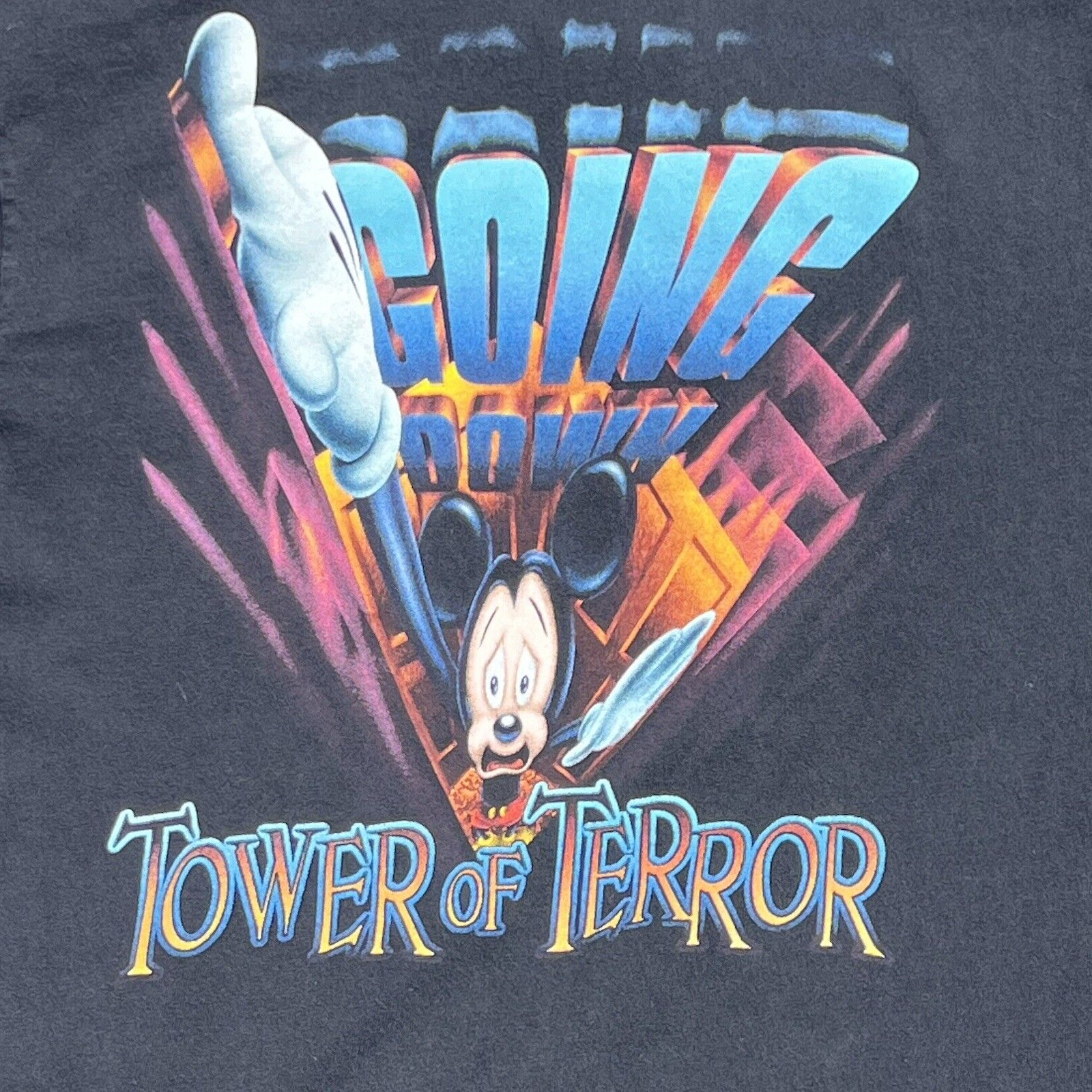VTG 90s Mickey Inc Tower of Terror Going Down Twilight Zone T Shirt Faded Sz L