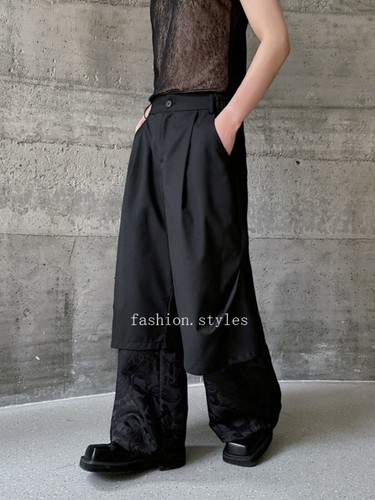 Men's Casual Pants New Chinese Style Jacquard Loose Wide Leg Pants Trouser - Picture 11 of 16