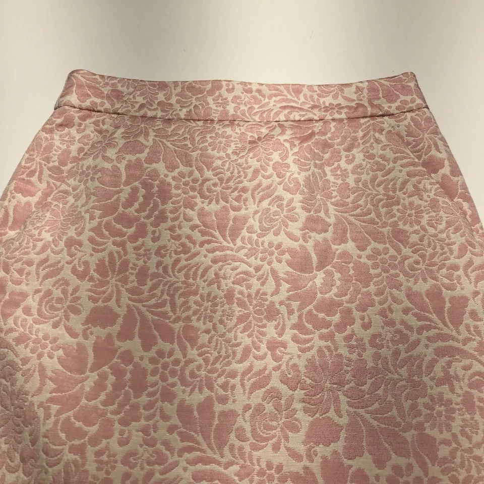 Antigua Falda Azul Marino Para Mujer Talla 2 Rosa Cintura Baja Texturizada Patrón Floral Bolsillos Lápiz Foto 3 de 4