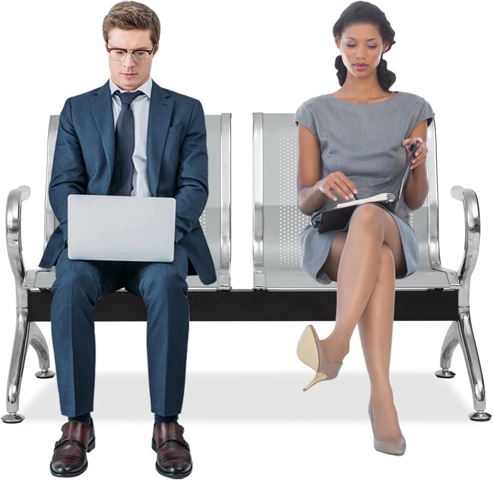 KINBOR 2 Seat Sliver Stainless Steel irport Hospital Bank Office Hallway Waiting Chair