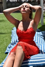 NEW ANTHROPOLOGIE BHLDN Sz 4 ALESSA CROCHET LACE STRAPPY MIDI PENCIL DRESS RED