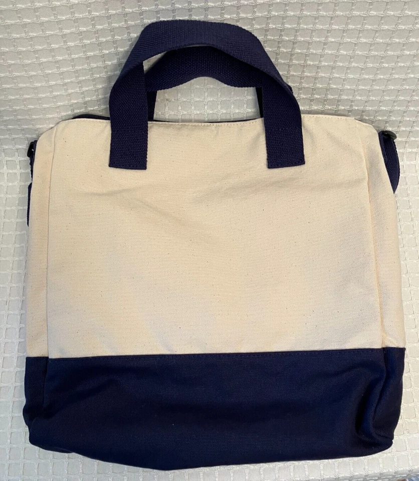 Сумка с короткими ручками Nautica, натуральный и темно-синий холст с ремнем через плечо и ручками, новый без ЯРЛЫКОВ - Изображение 3 из 4