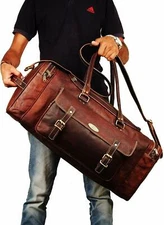 Men's Genuine Vintage Leather Brown Luggage Weekend Duffel Gym Travel Bag Unisex