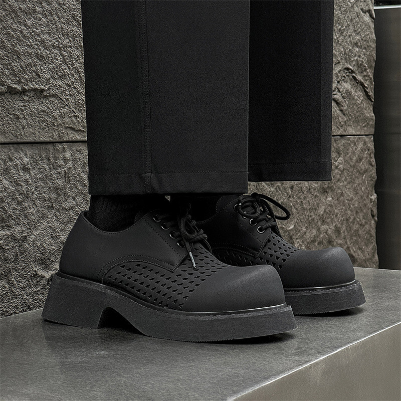 SAOLA Scarpe eleganti da lavoro stile britannico uomo stringate punta tonda scavata suola spessa tacco