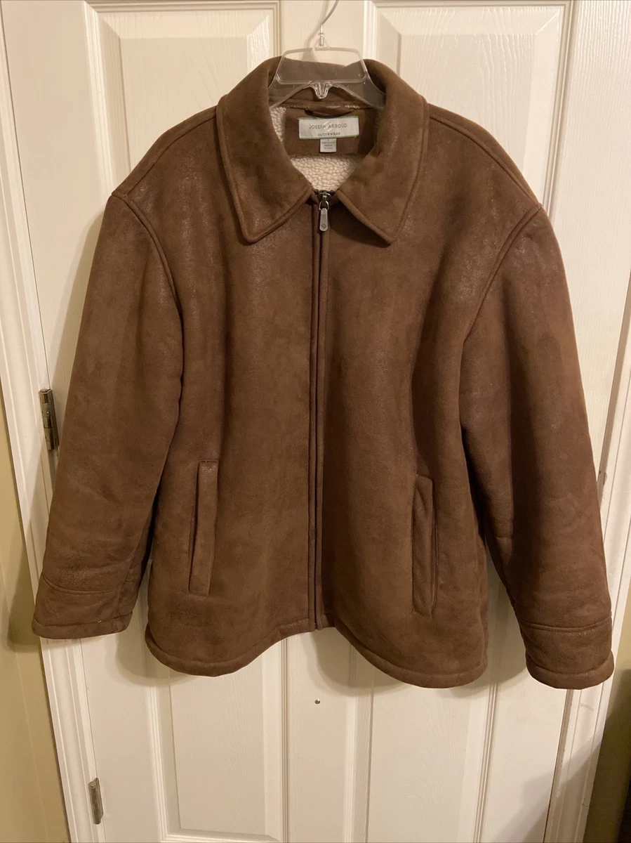 Joseph Abboud Outerwear Brown Faux Suede Sherpa Fleece Lined Mens