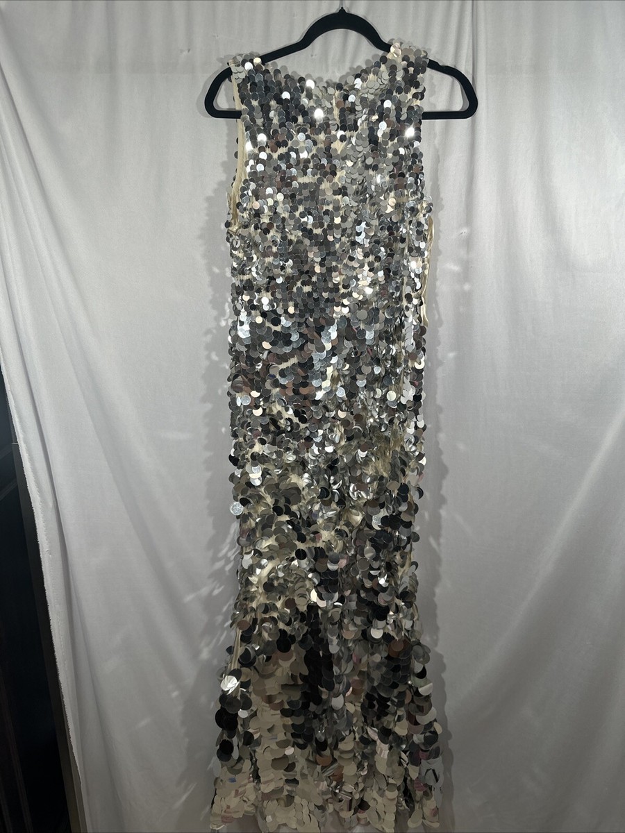 ●MAC DUGGAL●ウエストハイスリット メタリック ガウン NWT $998 Mac Duggal [ 8 ] 5959 Maxi Sleeveless Disc Sequin