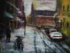 Snowy  cityscape, acrylic art painting 16,5×11,7inches + with frame