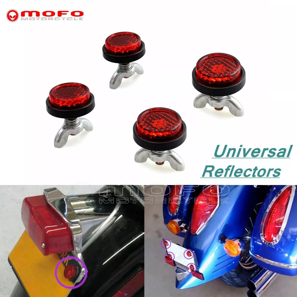 4PC Motorcycle Bike License Plate Tag Bolts Red Reflector