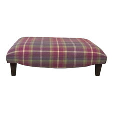 Extra Large Footstool Balmoral Amethyst Tartan Fabric on solid Dark wood legs