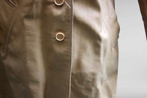 Trench pelle beige panna corto donna cappotto monopetto vintage taglia L - Foto 4 di 11