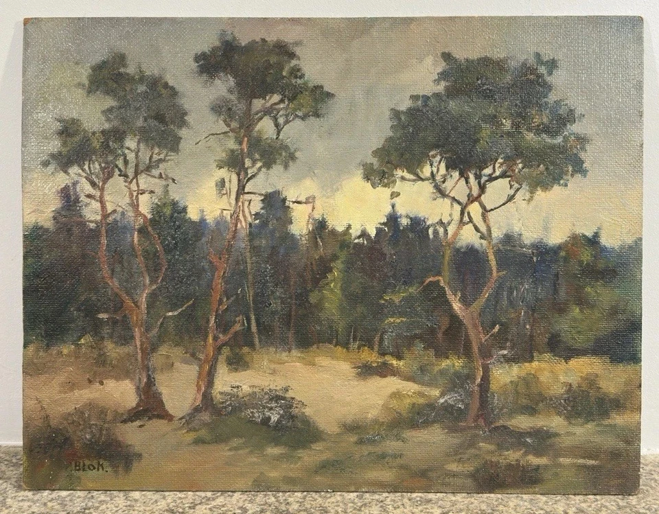 Huile sur panneau signée : paysage vue présumée des Landes Biscarrosse - Photo 1/4