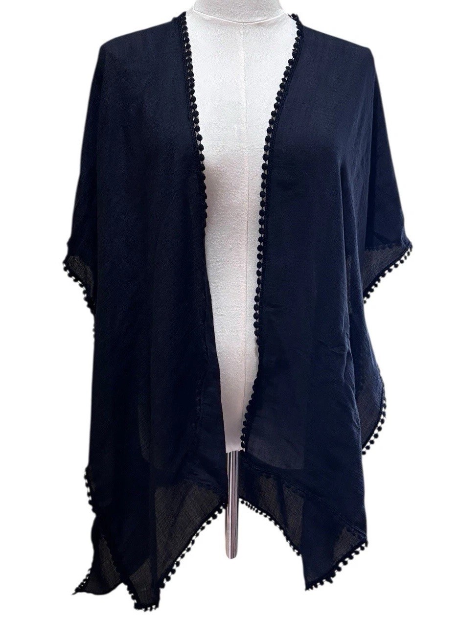 Steve Madden solid black sheer beach coverup boho… - image 1