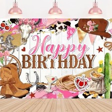 Western Cowgirl Birthday Decorations Wild West Wooden Pink Backdrop 7x5ft 7Wx5H