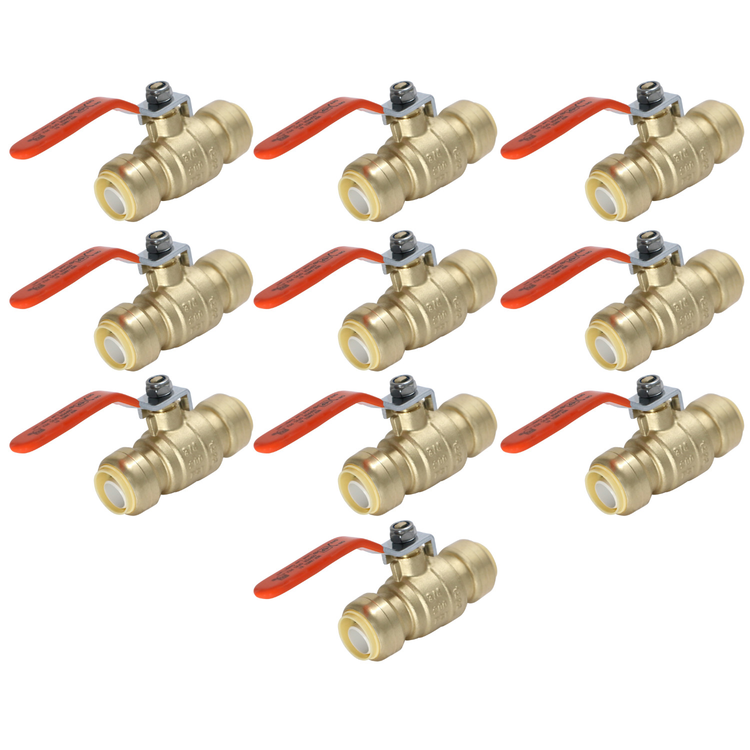 10 Pack 3/4"Push Fit Ball Valve, Full Port, Lead Free Brass