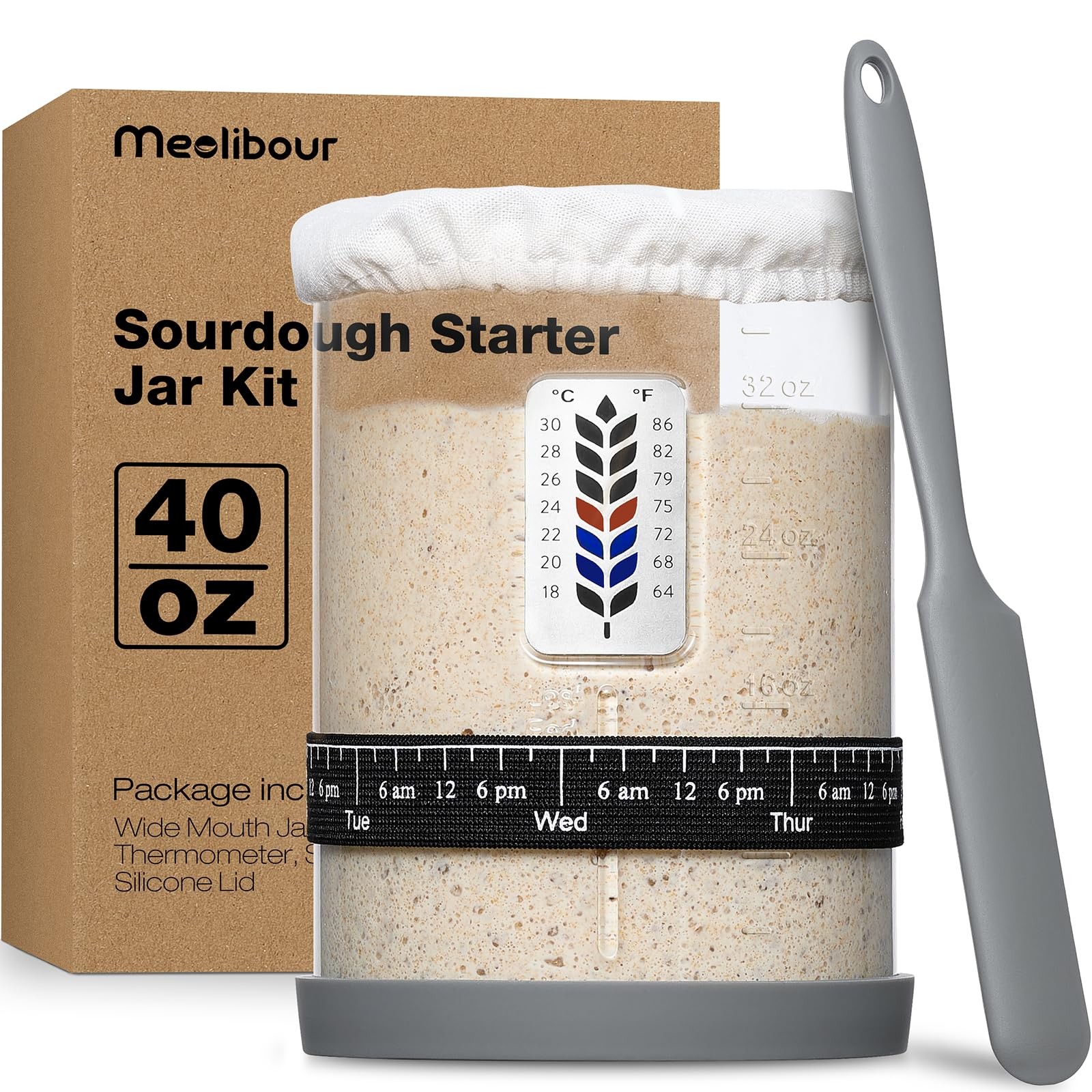 Premium Pro Sourdough Starter Jar Kit - 40oz Large Wide Mouth Clear