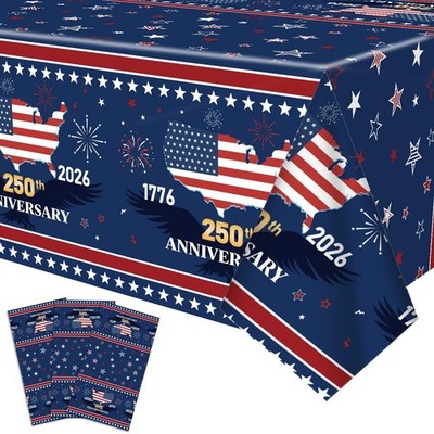 3 Pieces 54 x 108 Inches 250th Anniversary Plastic Tablecloth, Disposable Rec...