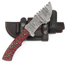 CUSTOM HANDMADE DAMASCUS TRACKER WITH MICARTA HANDLE &PREMIMUM LEATHER SHEATH 12