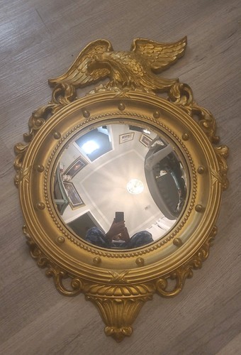 Vintage Goldtone Convex Mirror 22x 15 Inches