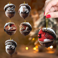 Forest Animal Acorn Ornaments   2D Flat Woodland Forest Animal Acorn Christmas O