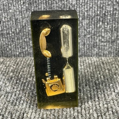 Vintage Lucite Acrylic 60's Gold Phone Timer Hourglass Egg Timer 3-1/2 