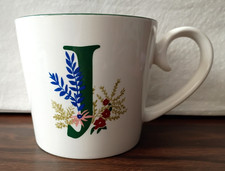 ~ NEW ~ OPALHOUSE FLORAL MONOGRAM INITIAL "J" CERAMIC COFFEE MUG ~ 16 oz ~