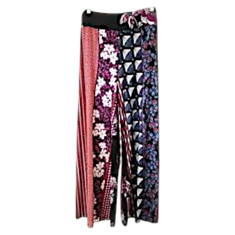 Coco Bianco Palazzo Pants Size Large Boho Patchwork Print Resort Casual Vacation - Image 3 of 4