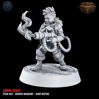 Pyro Kid   Forged Wardens Iron Depths Miniature | 32mm Sci Fi Flamethrower