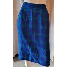 Vintage Pendleton Blue Green Plaid Virgin Wool Women Skirt Pockets Size 14 USA