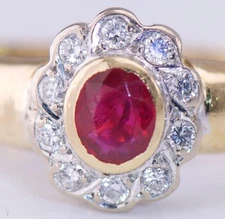 Antique French Art Deco Chaumet Ruby & Diamond 18k Gold Ring c1930s Original Box