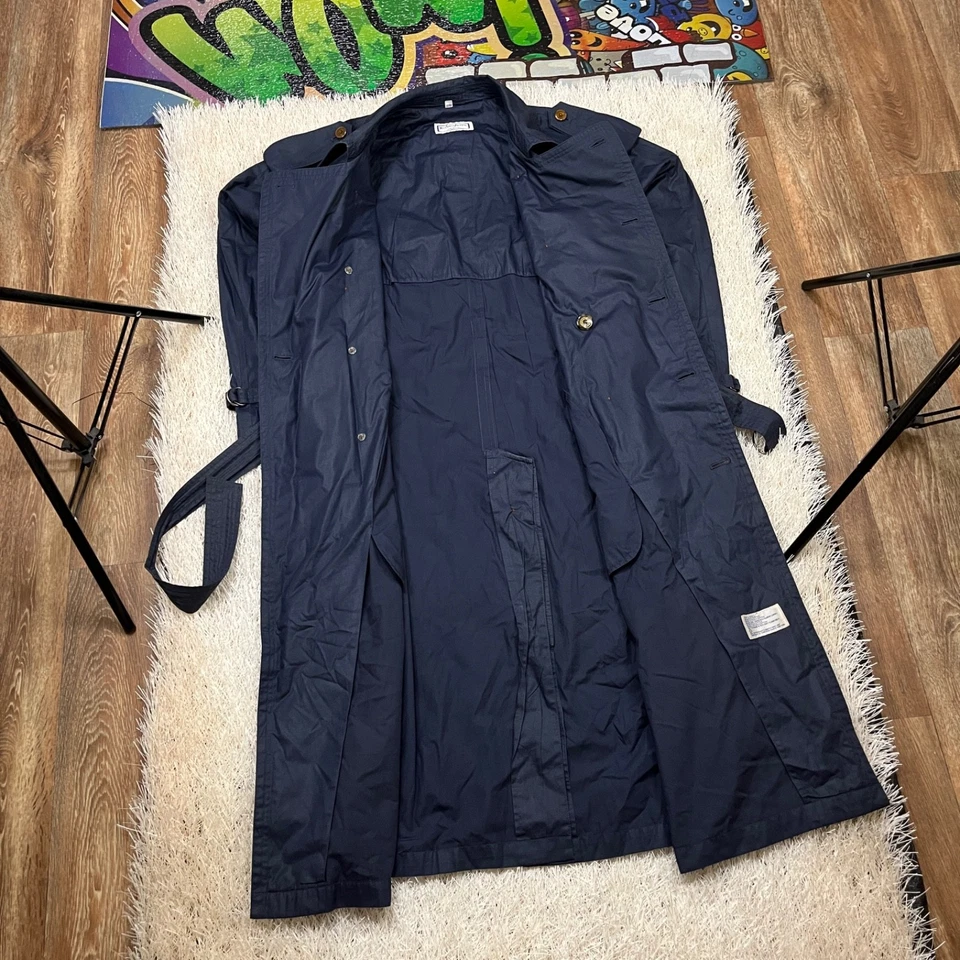 Yves Saint Laurent Trench Vintage Hombres Retro Raro Años 90 Capa Abrigo Chaqueta Azul Marino YSL Foto 3 de 4