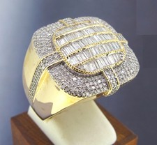 2.61 ctw Diamonds Round  Baguette Cut 14k Yellow Gold Men s Cluster Ring Sz 10