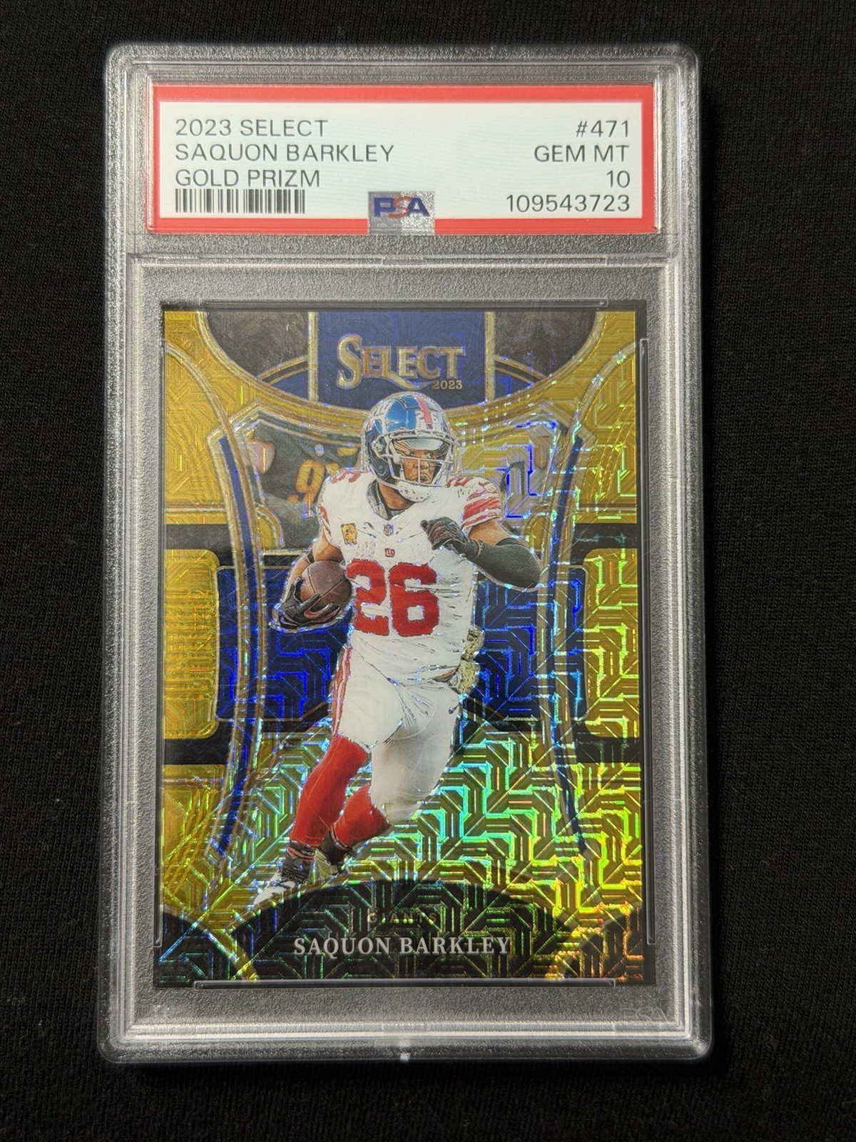 Panini 2023 Select Suite Level Saquon Barkley #471 Gold Prizm /10 PSA 10