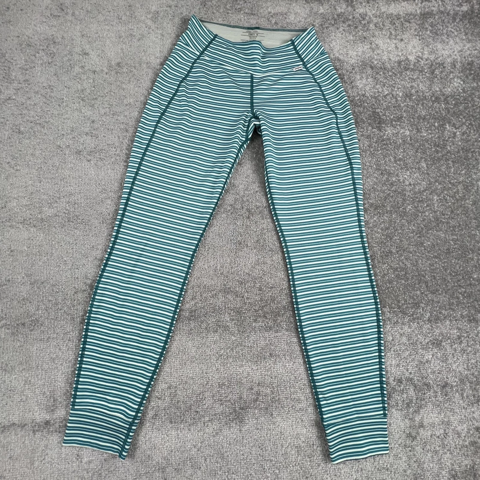 Patagonia Capilene Midweight Leggings Womens Medium Green Stripe Base Layer