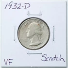 1932-D 25C Washington Silver Quarter Dollar with VF Detail Scratch #6370