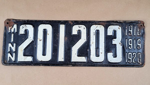 1918 1919 1920 Minnesota MN License Plate 14 7/8"x 4 7/8" MINN 201203