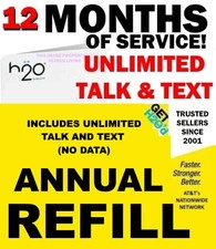 H2O H20   PREPAID 12 MONTH UNLIMITED TALK/ TEXT BASIC REFILL   GET IT TODAY   